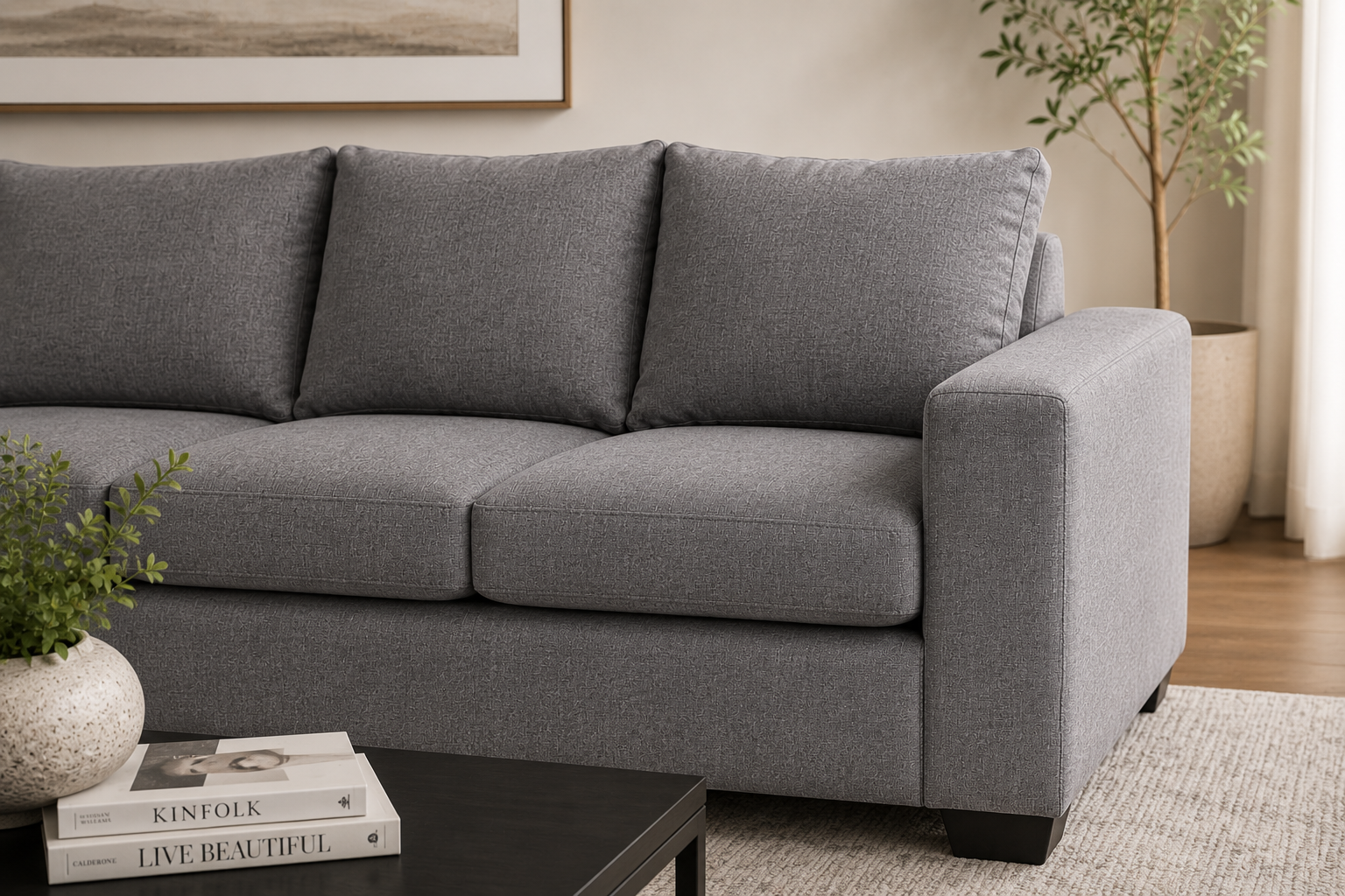 Jody 3 Seater Sofa - Grey - Lifestyle close up