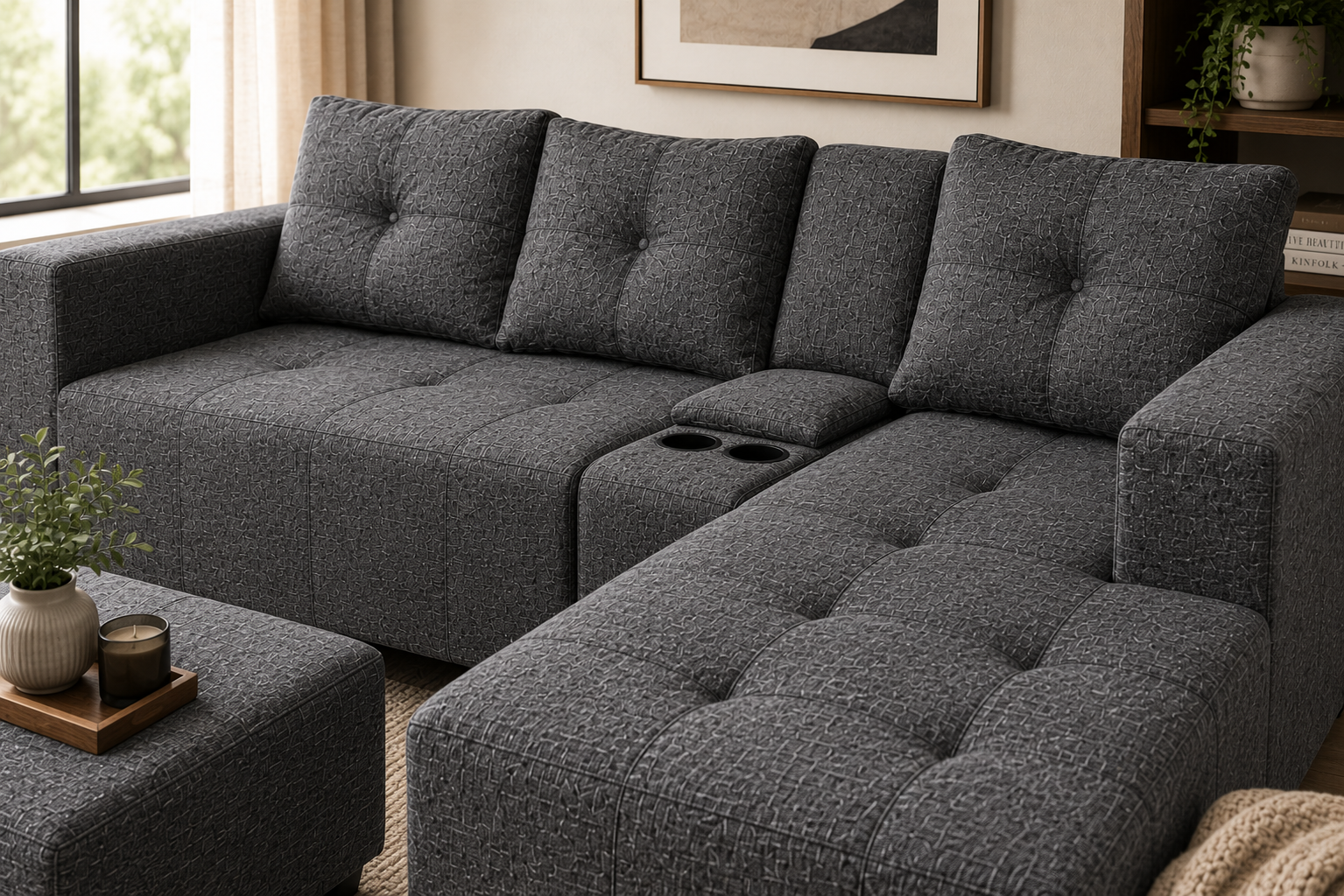 Chelsea Sofa - Right Hand Charcoal - Lifestyle close up