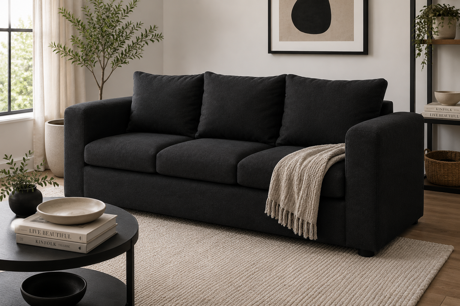 Jody 3 Seater Sofa - Black - Lifestyle