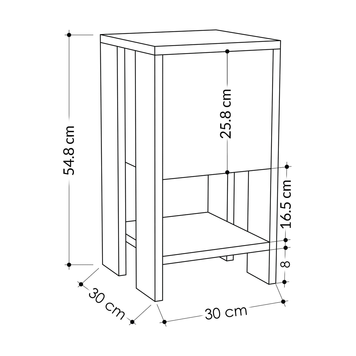 Ema Nightstand - Walnut - Dimensions