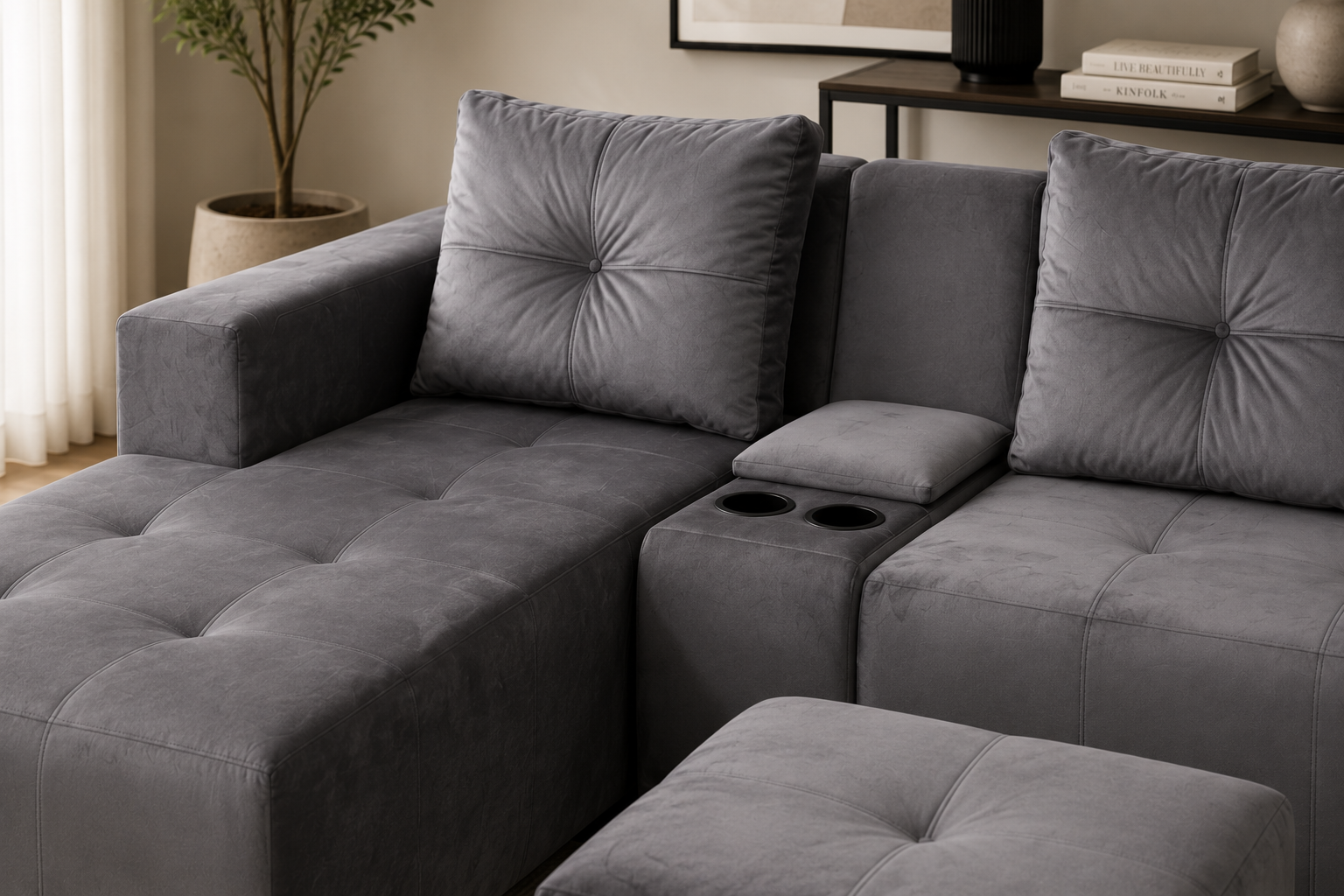 Chelsea Sofa - Left Hand Grey Velvet - Lifestyle close up