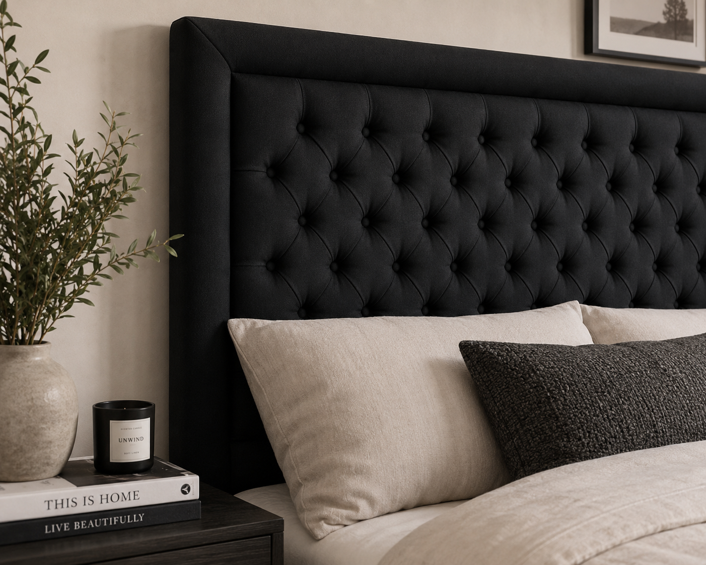 Nadine Headboard - Black - Lifestyle close up