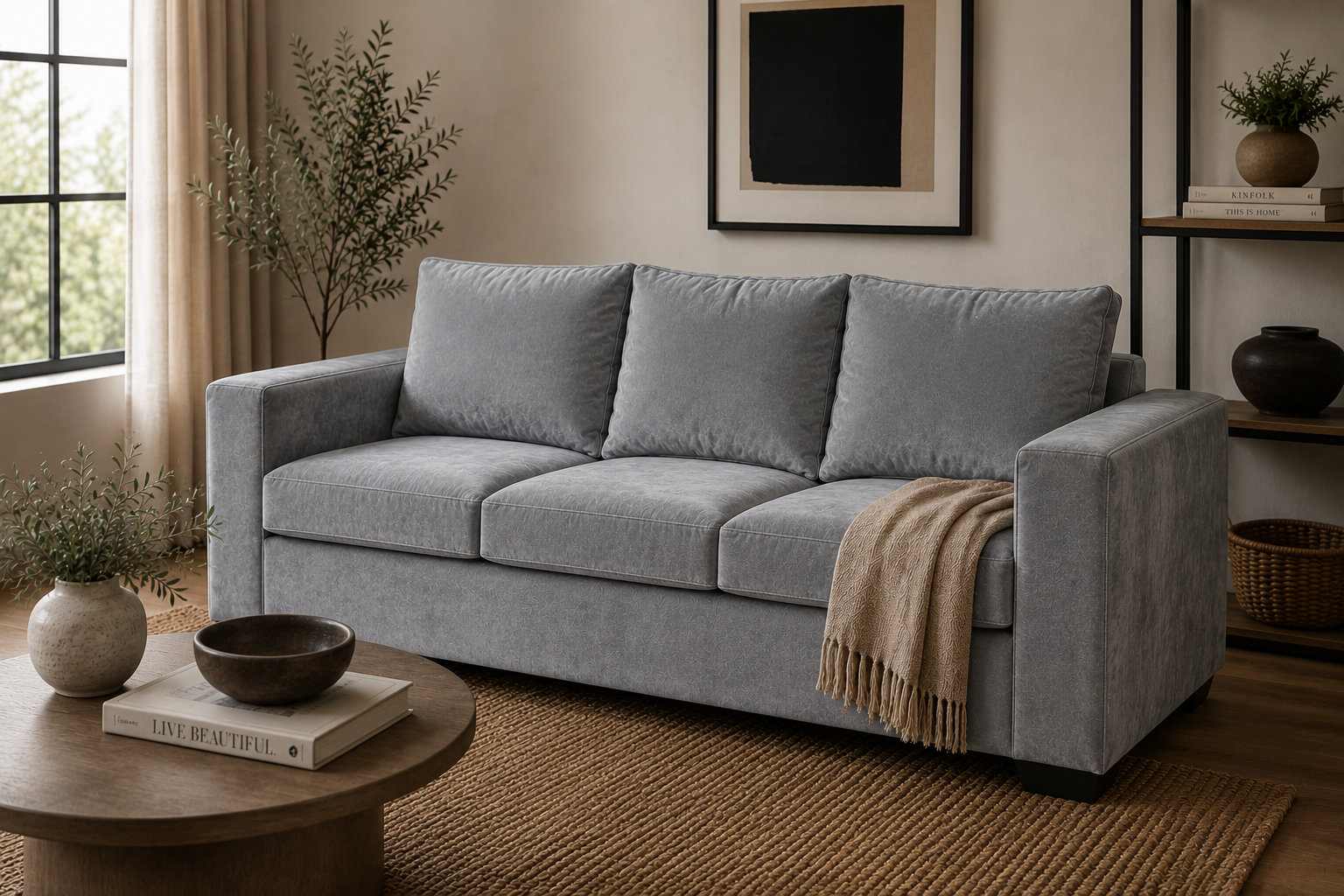 Jody 3 Seater Sofa - Grey Velvet - Lifestyle