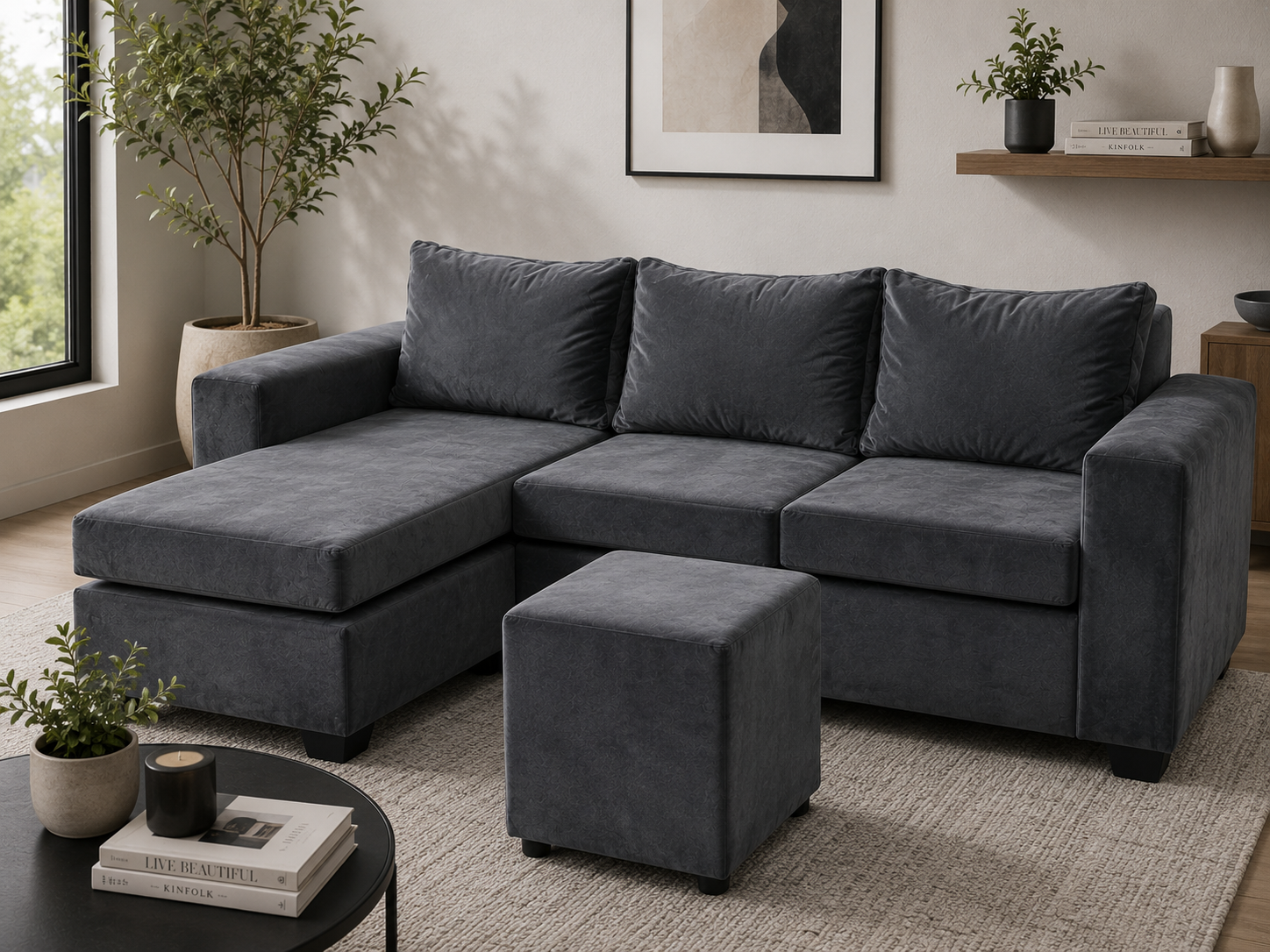 Andre 3 Seater Sofa - Grey Velvet - Lifestyle