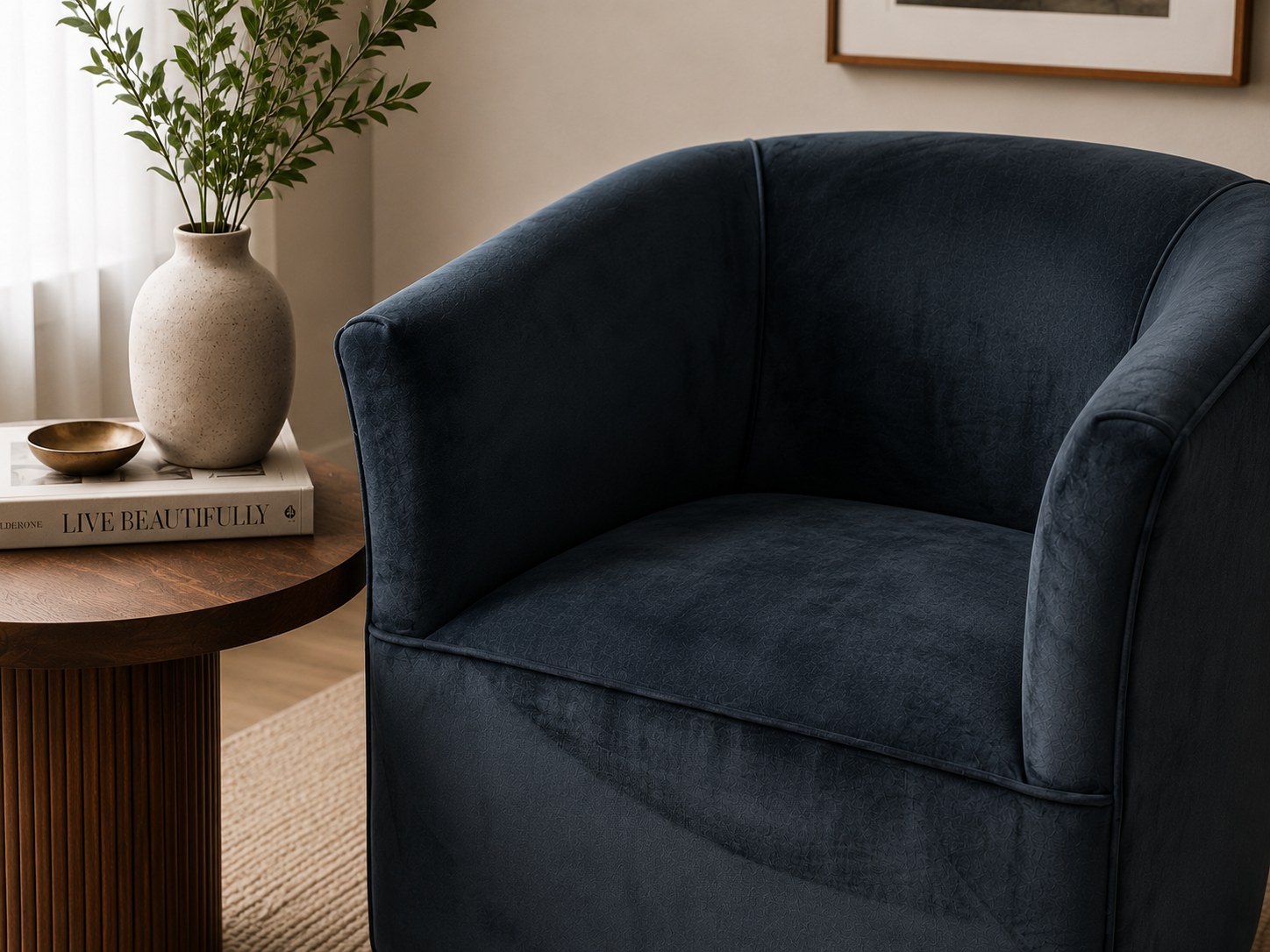 Prince Tub Chair - Grey Velvet - Lifestyle close up