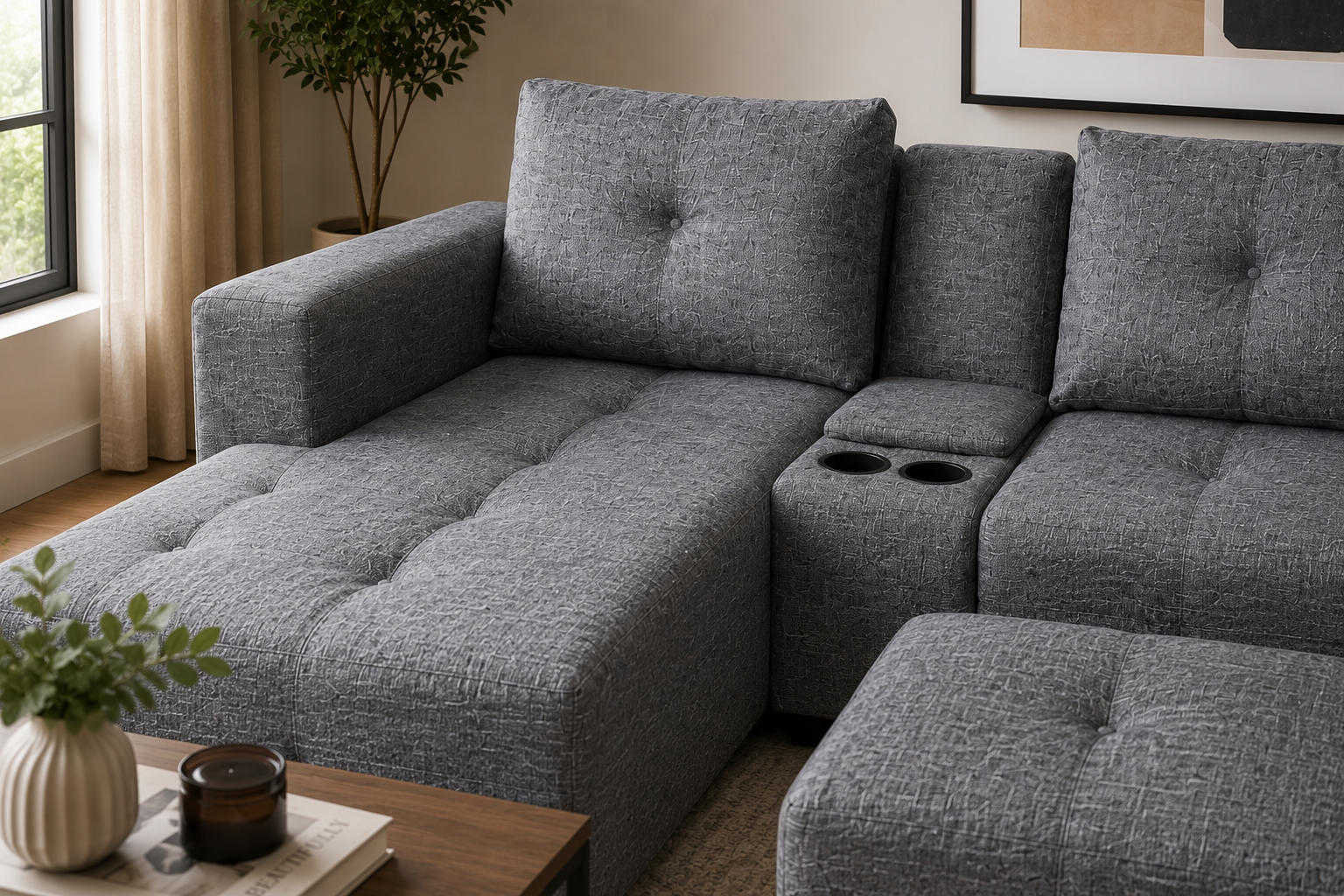 Chelsea Sofa - Left Hand Charcoal - Lifestyle close up