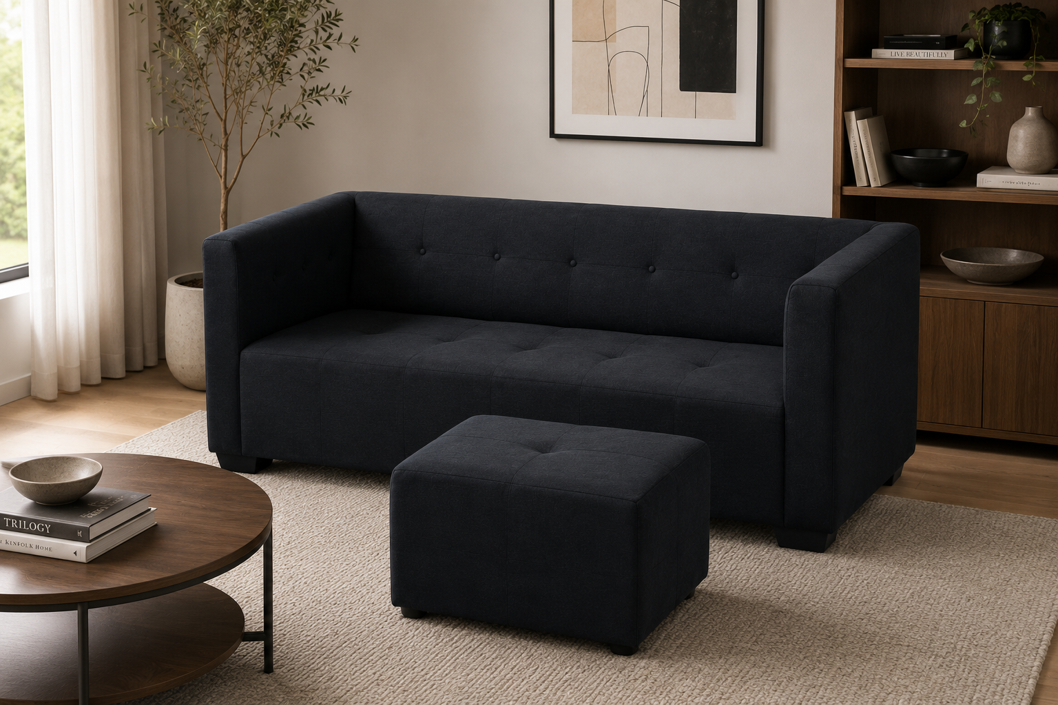 George 3 Seater Sofa - Black - Lifestyle