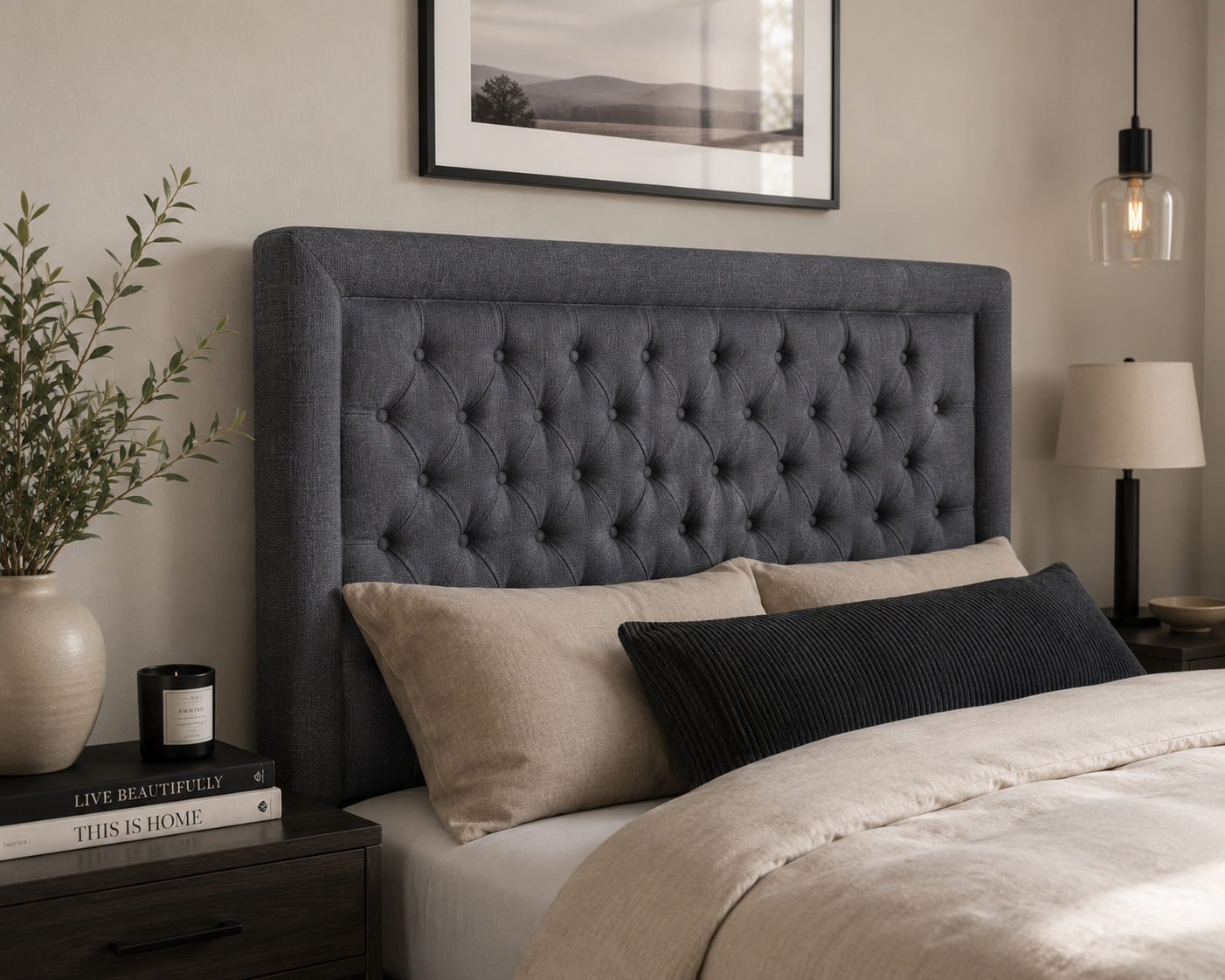 Nadine Headboard - Charcoal - Lifestyle