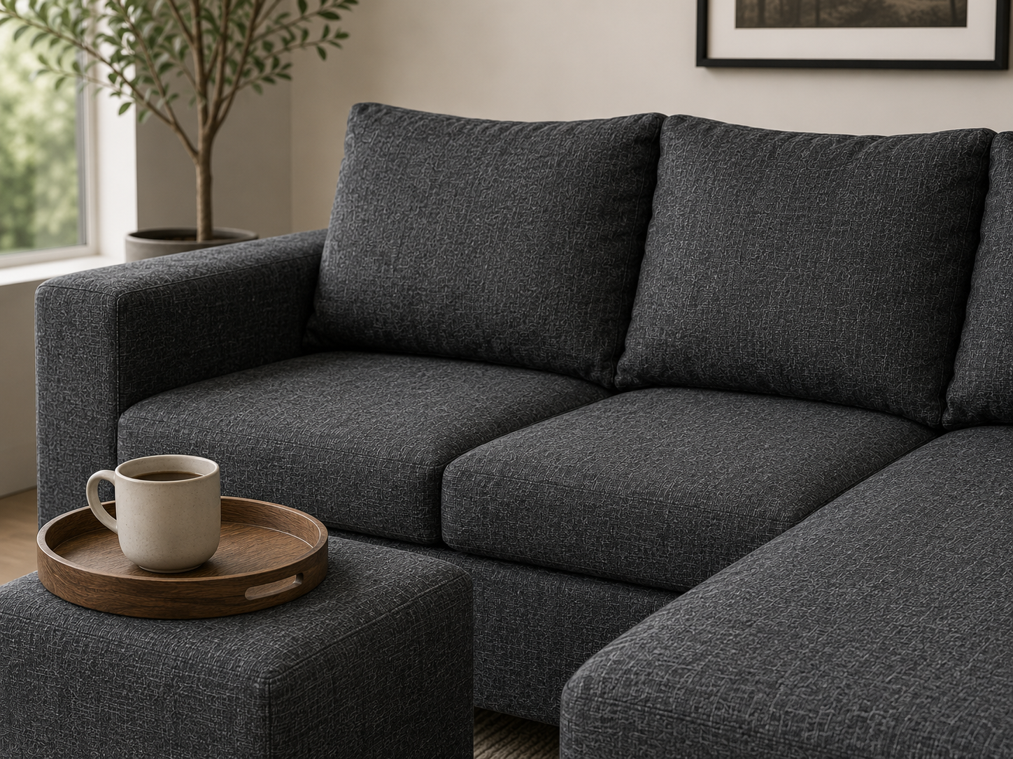 Andre 3 Seater Sofa - Charcoal - Lifestyle close up