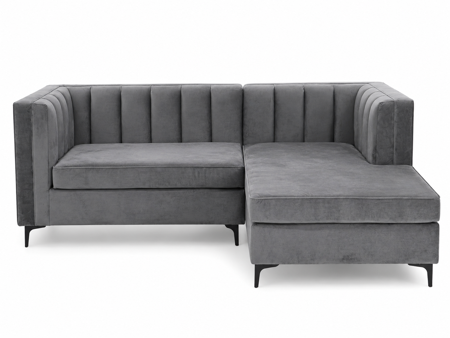 Emily Corner Sofa - Right Hand Grey Velvet - Studio shot