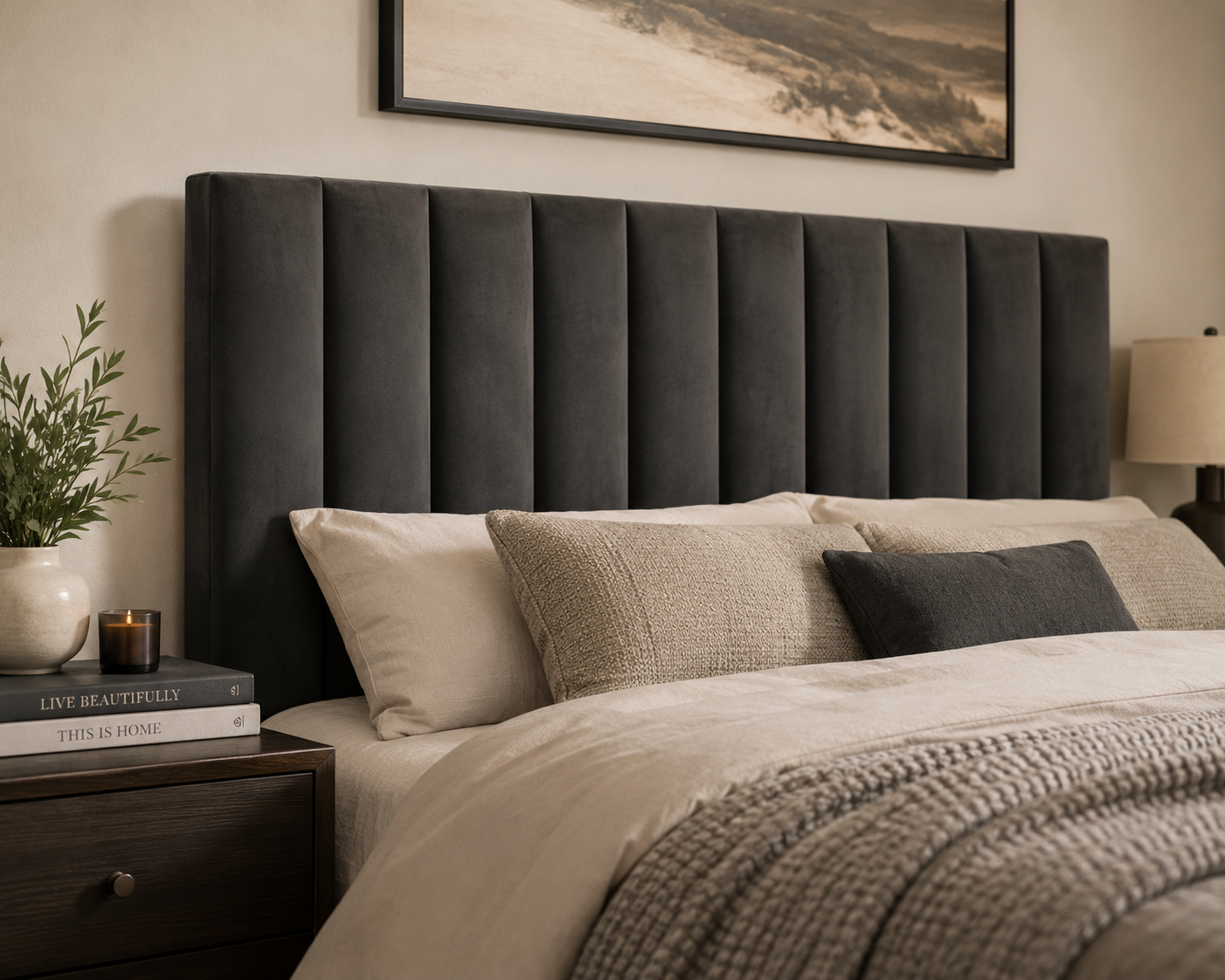 Victoria Headboard - Grey Velvet - Lifestyle