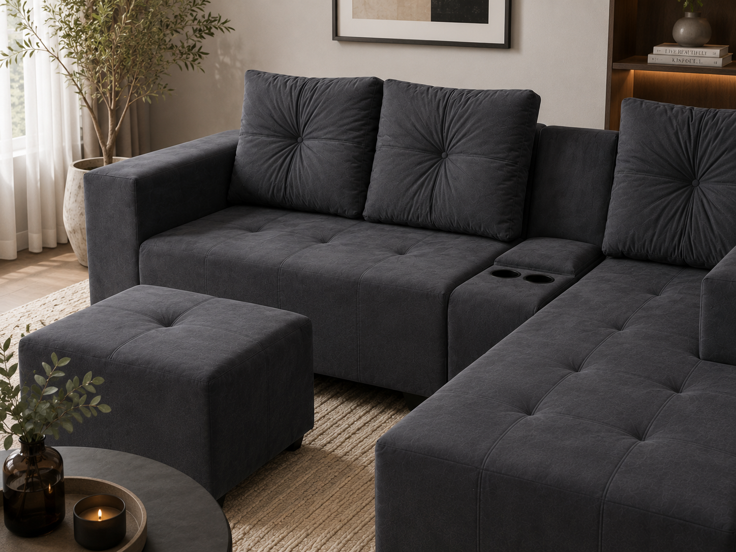 Chelsea Sofa - Right Hand Grey Velvet - Lifestyle close up