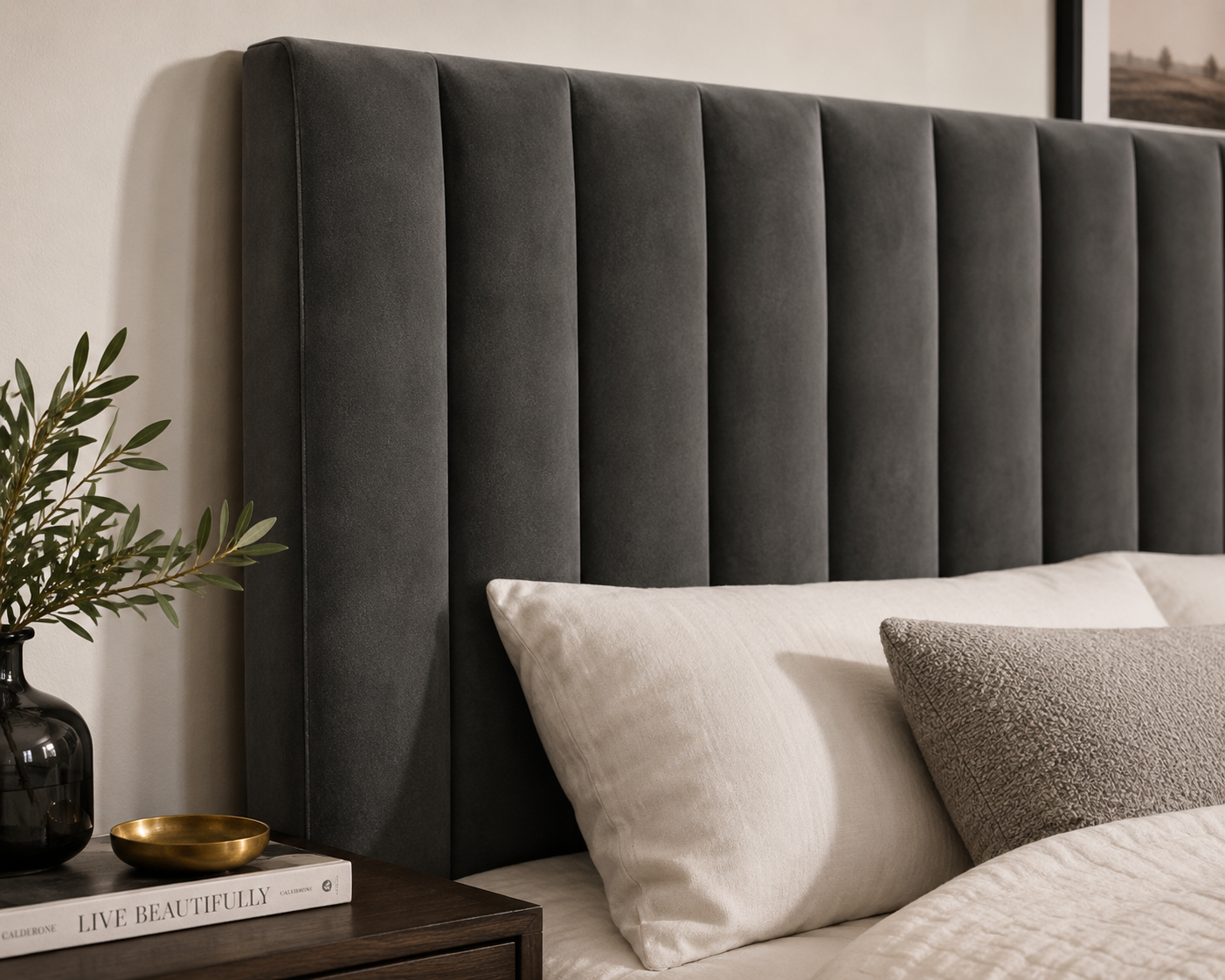 Victoria Headboard - Grey Velvet - Lifestyle close up