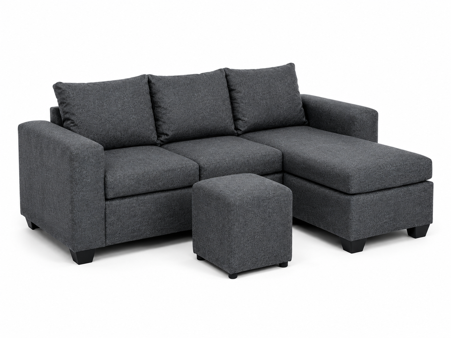 Andre 3 Seater Sofa - Charcoal - Side angle