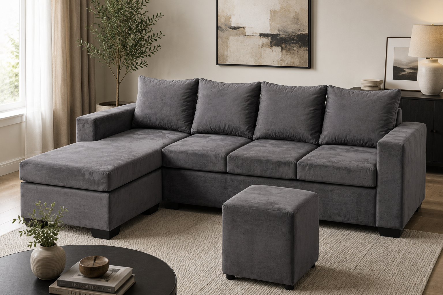 Jojo 4 Seater Sofa - Grey Velvet - Lifestyle