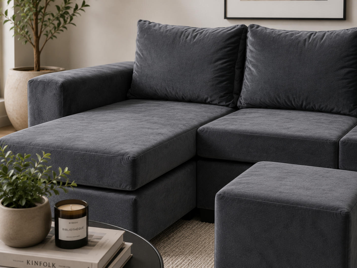 Andre 3 Seater Sofa - Grey Velvet - Lifestyle close up