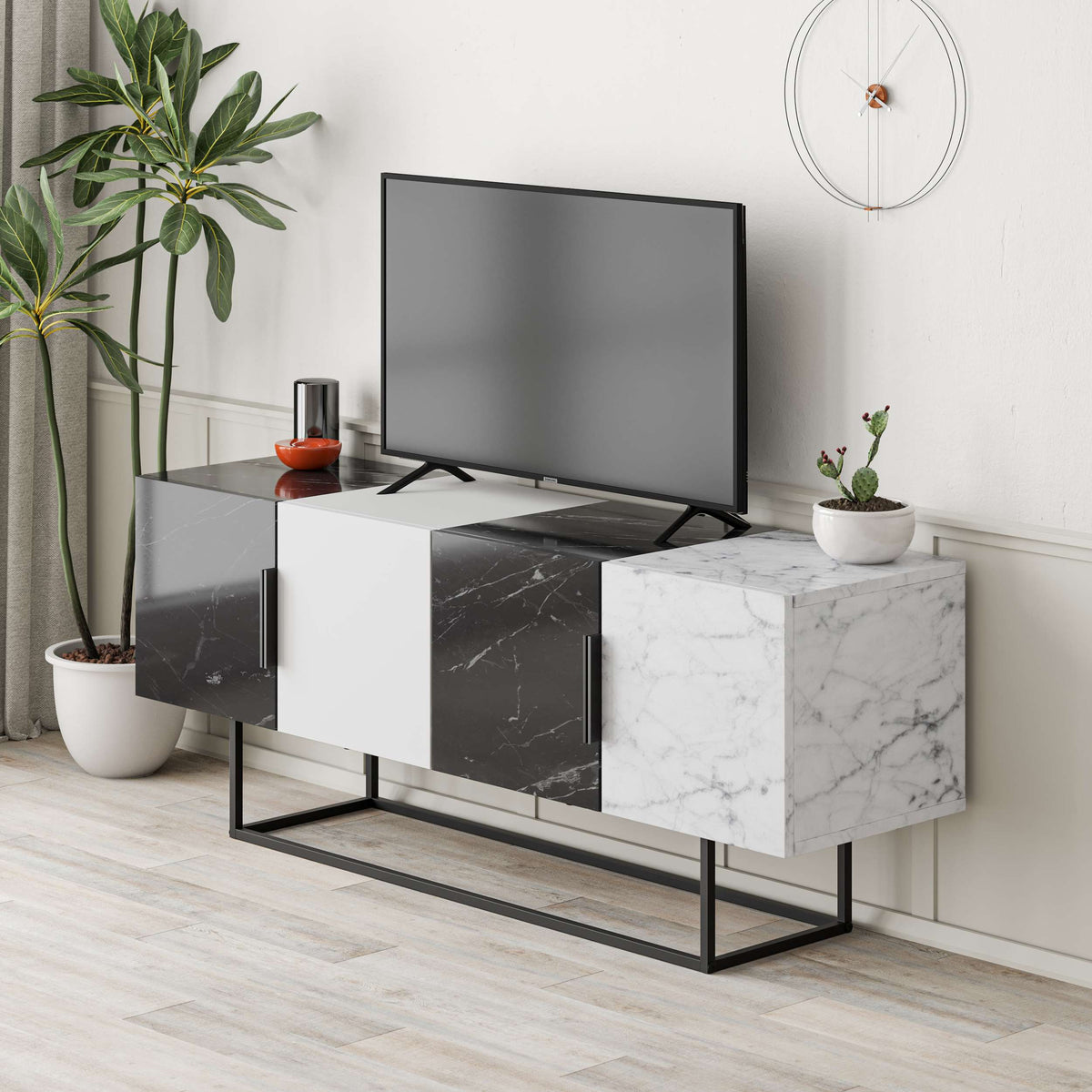 Tontini TV Stand - Black White Marble - 3