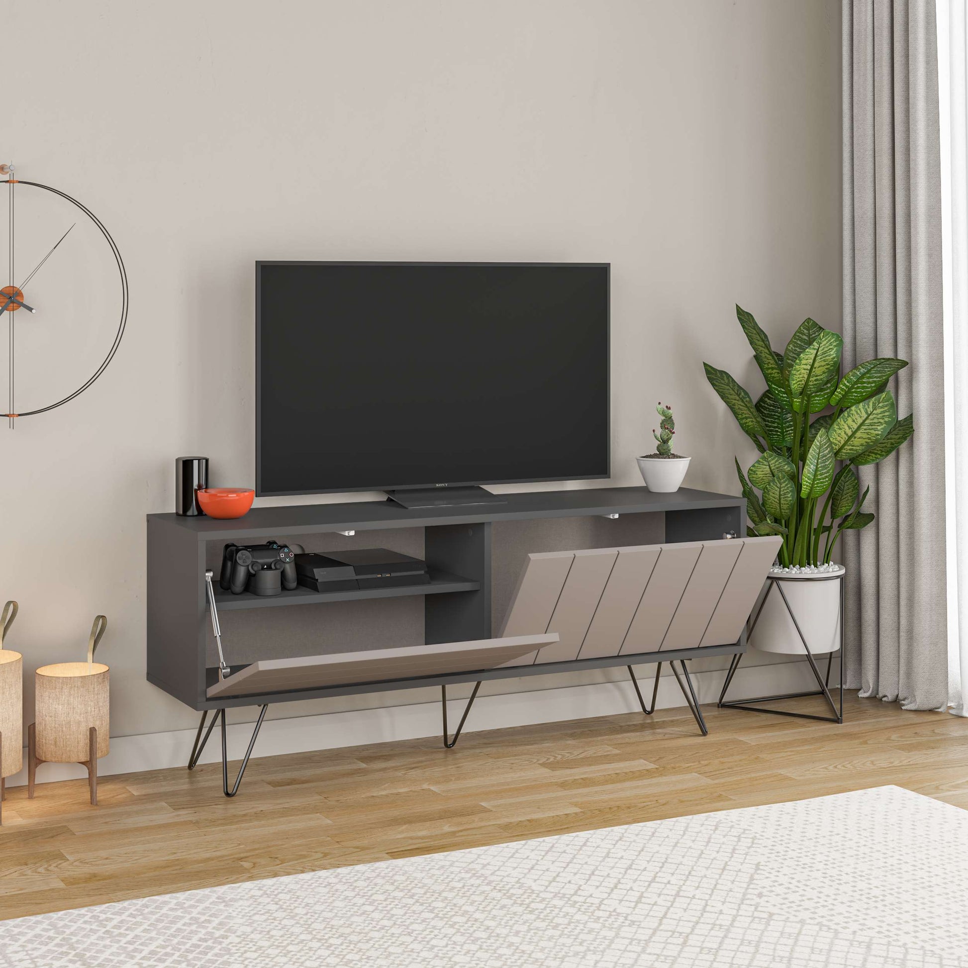 Picadilly TV Unit - Anthracite Mocha - Open Storage