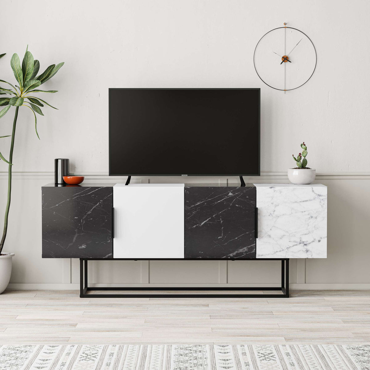 Tontini TV Stand - Black White Marble