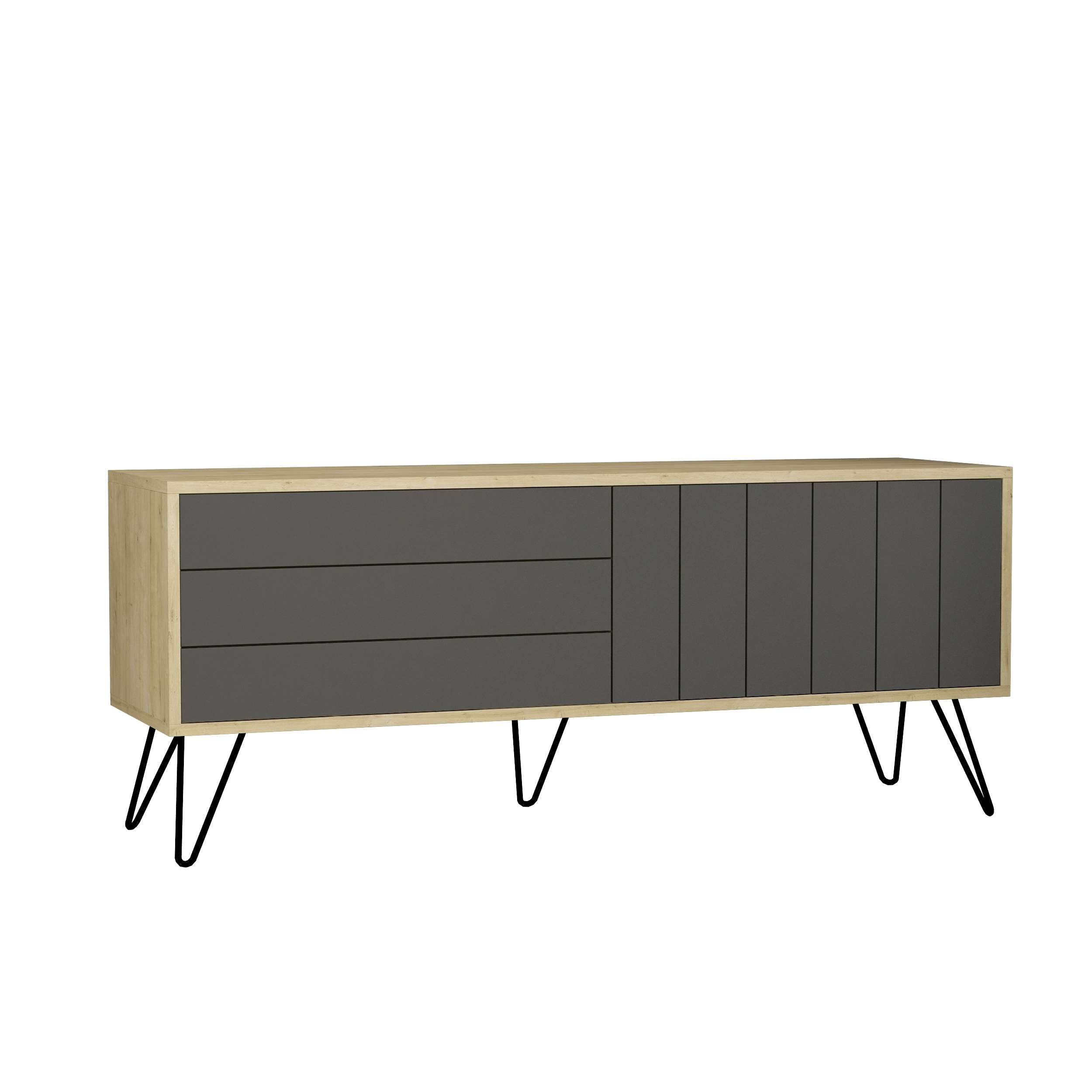 Picadilly TV Unit - Oak Anthracite - White Background